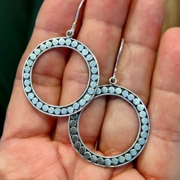 Sundance Catalog $148 NEW 2" Sterling Silver Front-Facing Hoop Dangle Earrings - Picture 1 of 6